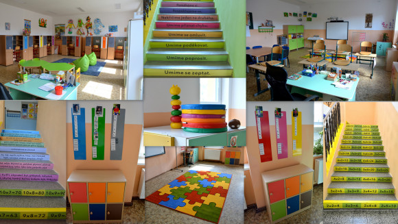 Koláž prostor školy od paní ředitelky Glasslové